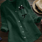 V-neck Cotton And Pocket Cat Print Long Sleeve Blouse - BUY 2 FREE SHIPPING