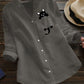 V-neck Cotton And Pocket Cat Print Long Sleeve Blouse - BUY 2 FREE SHIPPING